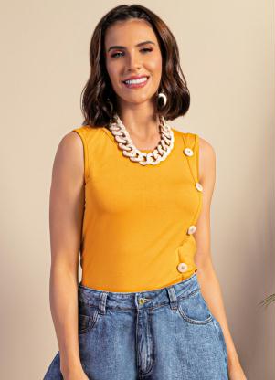 Blusa (Mostarda) com Bot�es Decorativos