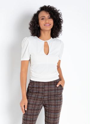 Blusa (Off White) com Gota e Franzidos