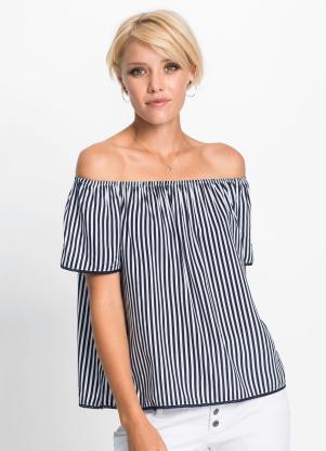 Blusa Ombro a Ombro com Renda (Listrada Azul)