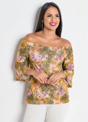 Blusa Ombro a Ombro (Floral) com Manga Sino