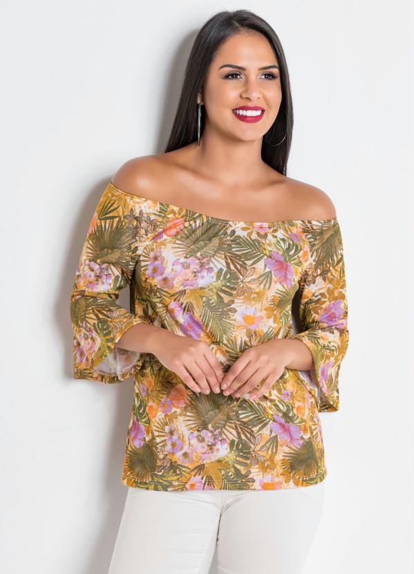 Blusa Ombro a Ombro (Floral) com Manga Sino