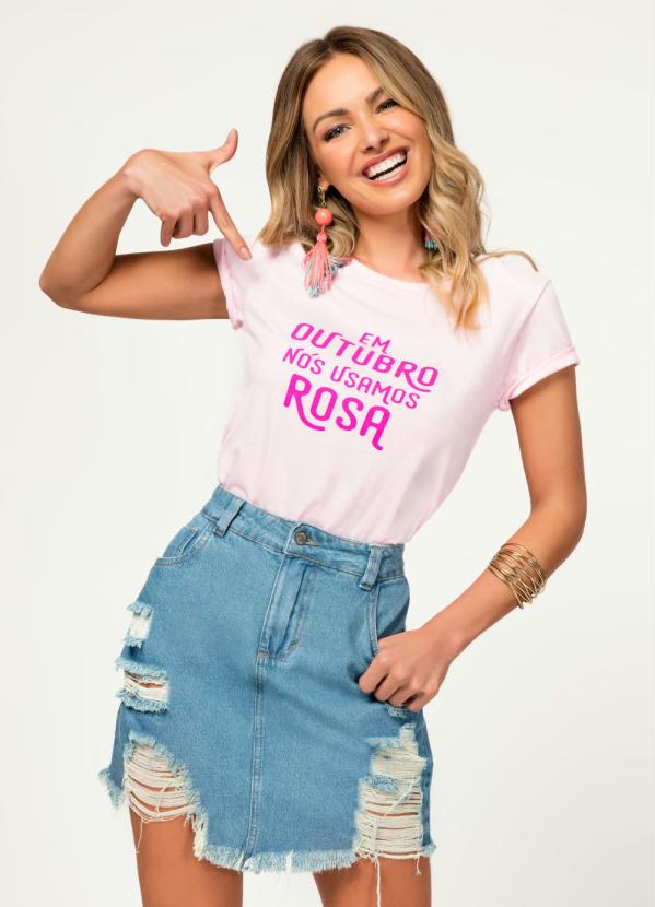 Blusa Outubro (Rosa) com Estampa Neon Blusa Outubro (Rosa) com Estampa Neon
