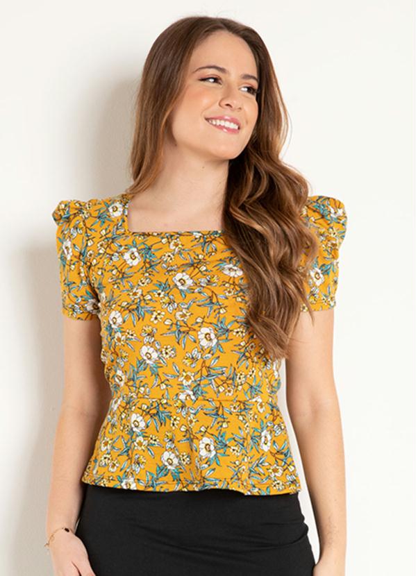 Blusa Peplum (Floral Mostarda) Moda Evangélica Blusa Peplum (Floral Mostarda) Moda Evangélica