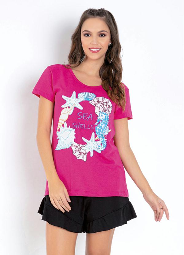 Blusa (Pink) com Estampa na Frente e Mangas Blusa (Pink) com Estampa na Frente e Mangas