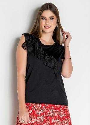 Blusa (Preta) com Detalhe em Renda Moda Evang�lica