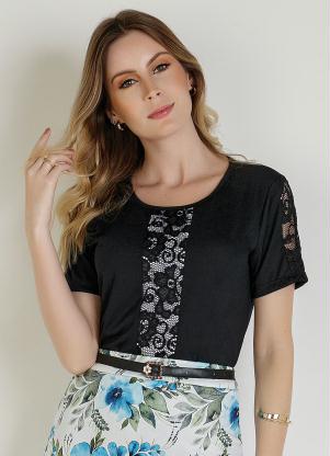 Blusa (Preta) com Detalhes em Renda Moda Evng�lica