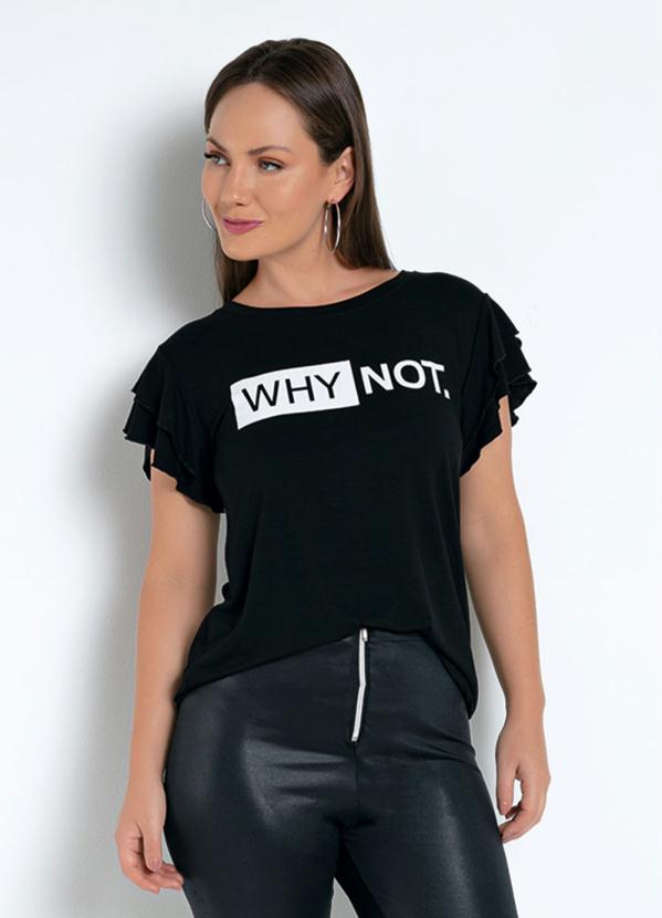 Blusa (Preta) com Estampa Contrastante