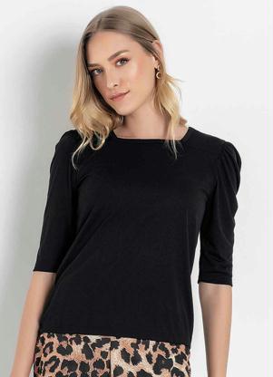 Blusa (Preta) com Franzido nos Ombros