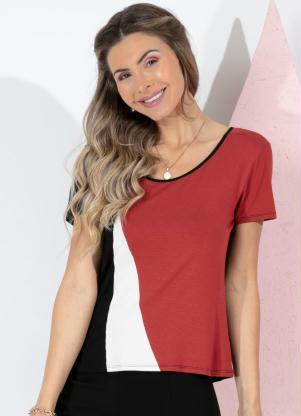 Blusa (Preta e Telha) Mangas Curtas com Recortes