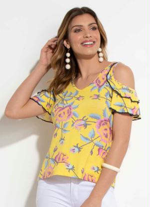 Blusa Quintess (Floral Amarelo) com Babados