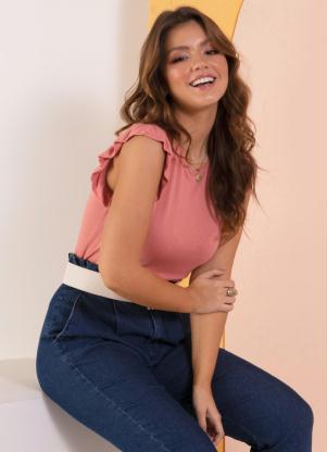 Blusa (Rosa) com Manguinhas de Babados