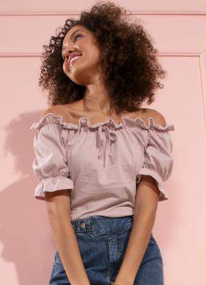 Blusa (Ros�) Ciganinha com Detalhe para Amarrar