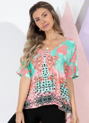 Blusa Soltinha (Barrado Verde) Mangas Curtas Blusa Soltinha (Barrado Verde) Mangas Curtas