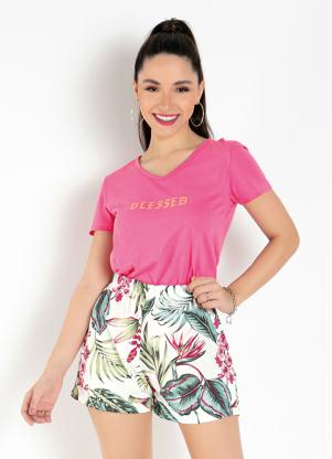 Blusa T-Shirt (Rosa) com Estampa Frontal Blusa T-Shirt (Rosa) com Estampa Frontal