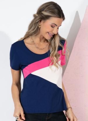 Blusa Tricolor (Marinho, Off White Rosa) Blusa Tricolor (Marinho, Off White Rosa)