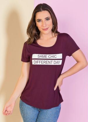 Blusa (Vinho) em Malha de Viscose com Estampa