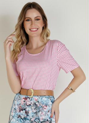 Blusa (Xadrez Rosa) com Pregas Moda Evang�lica