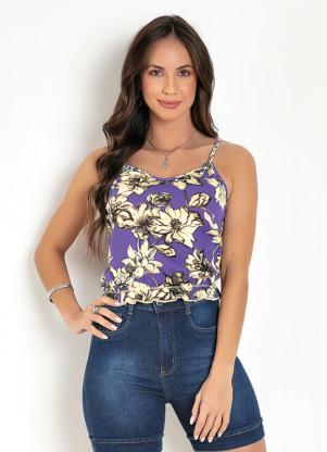 Cropped (Floral Roxa) com Babado na Barra