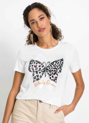 T-Shirt B�sica Manga Curta Borboleta (Branca)