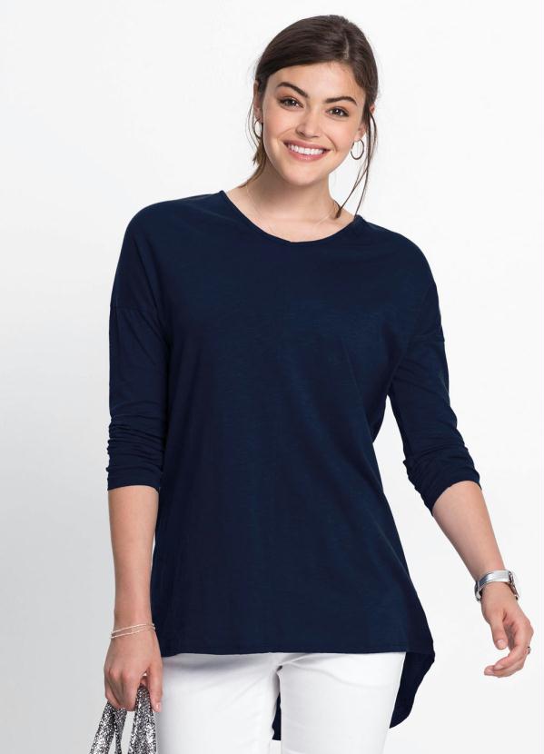 Blusa Alongada Decote V (Azul)
