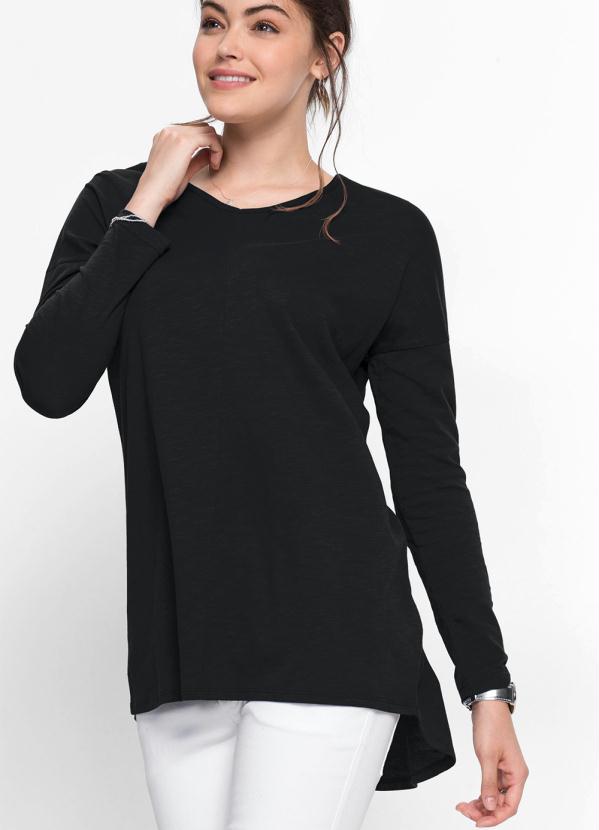 Blusa Alongada Decote V (Preto)