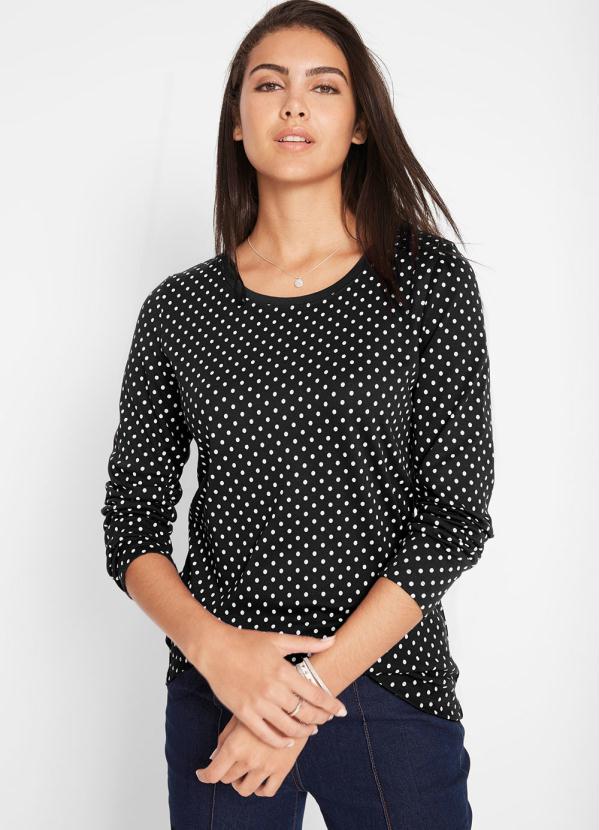 Blusa B�sica Mangas Longas Po� (Preto)