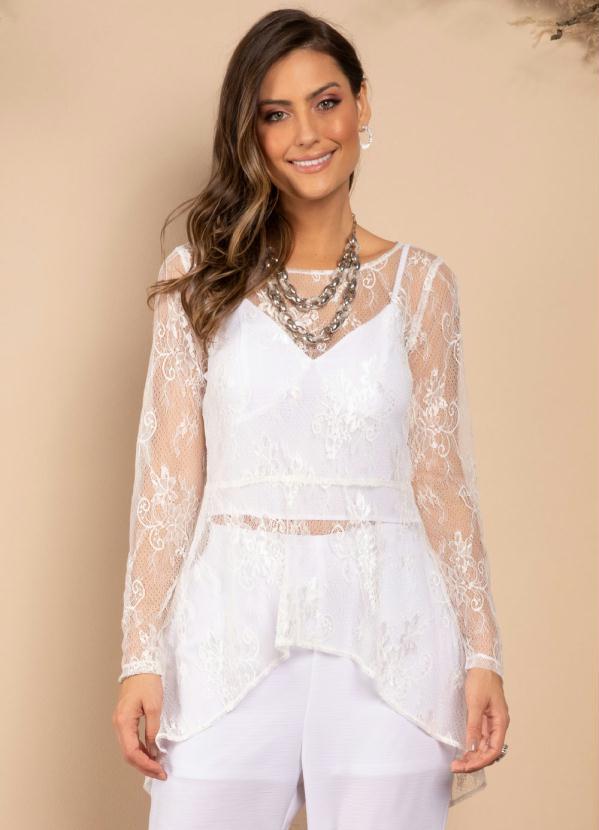 Blusa (Branca) com Rendado Off White e Mullet