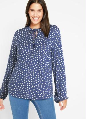 Blusa com Amarração Mangas Longas (Poá Azul) Blusa com Amarração Mangas Longas (Poá Azul)