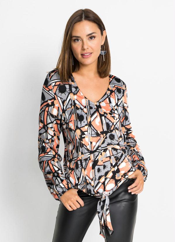 Blusa com Amarra��o na Barra Estampado (Salm�o)