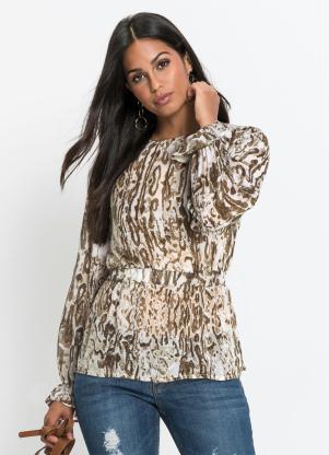 Blusa com Babados (Animal Print Bege) Blusa com Babados (Animal Print Bege)