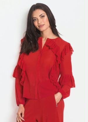 Blusa com Babados (Vermelha) e Abertura Frontal Blusa com Babados (Vermelha) e Abertura Frontal