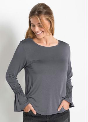 Blusa com Detalhe de Lastex nas Mangas (Cinza)