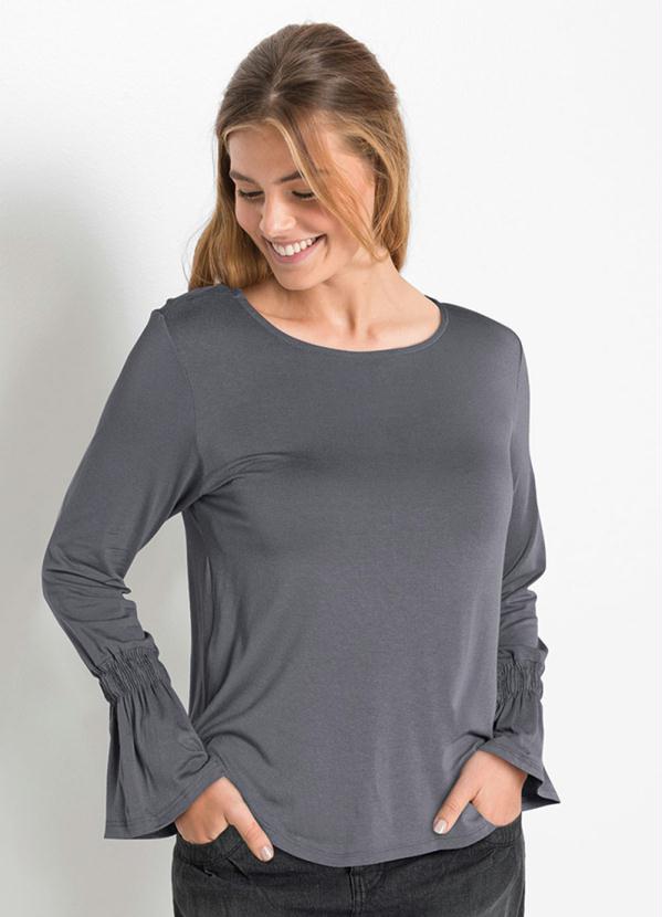 Blusa com Detalhe de Lastex nas Mangas (Cinza)