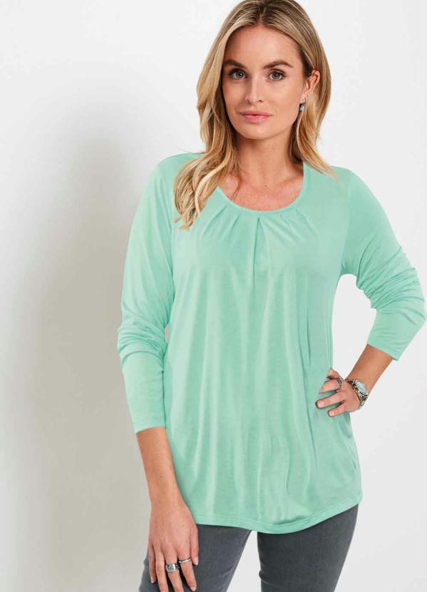 Blusa com Fendas e Pregas no Decote (Verde Candy)