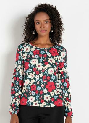 Blusa com Manga Balon� (Floral Verde)