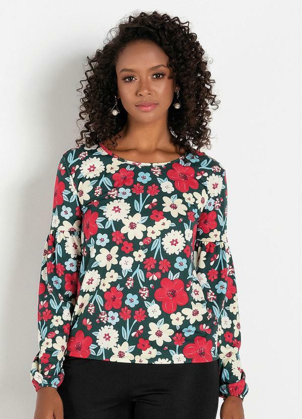 Blusa com Manga Balon� (Floral Verde)