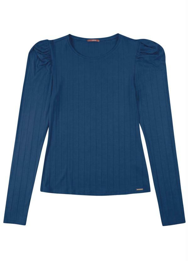 blusa azul manga longa
