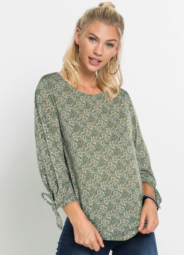Blusa com Mangas 7/8 com Amarração (Paisley Verde) Blusa com Mangas 7/8 com Amarração (Paisley Verde)