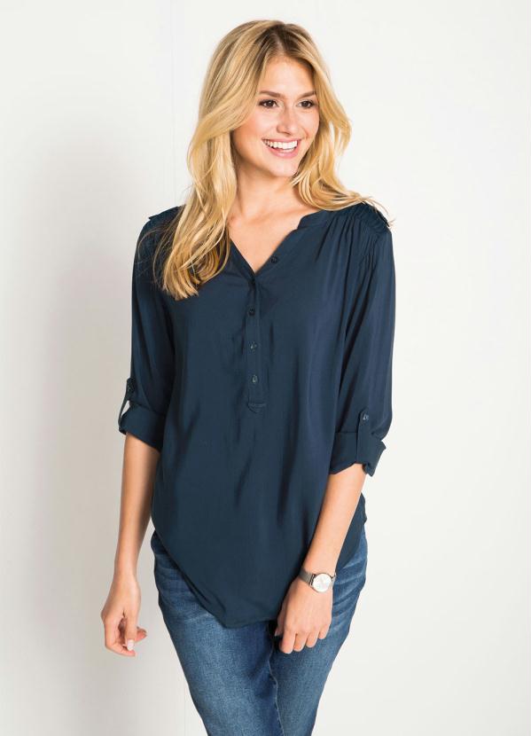 Blusa com Peitilho Mangas Longas (Azul Marinho)
