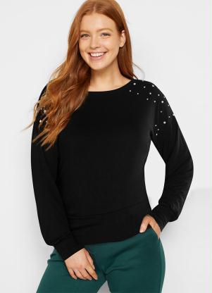 Blusa com P�rolas Manga Longa (Preta)