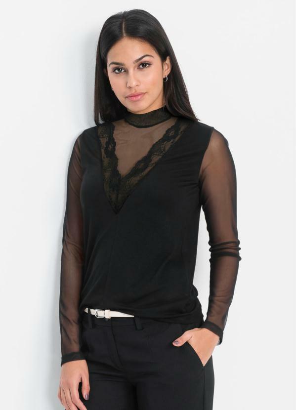 blusa com transparência preta
