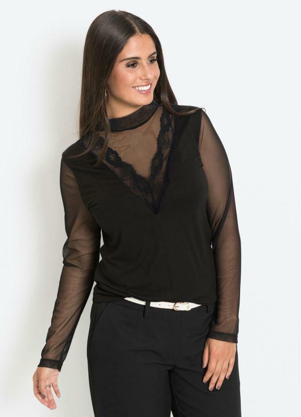 blusa com transparência preta