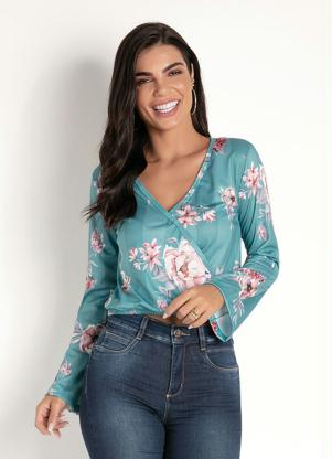 Blusa com Transpasse (Floral Verde)