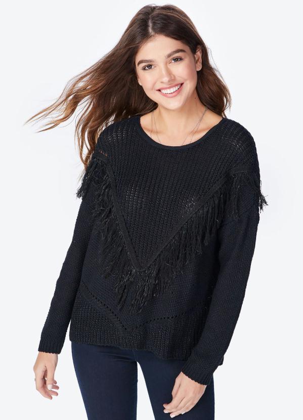 blusa tricot com franja