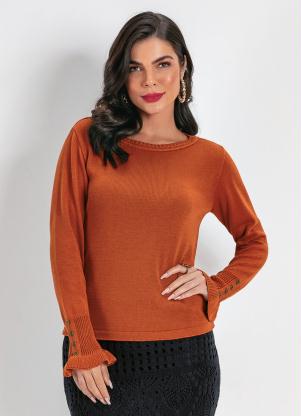 Blusa de Tric� (Laranja) com Bot�es nas Mangas