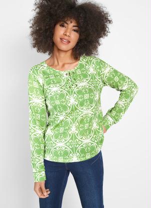 Blusa Decote Redondo com Ilh�s (Verde/Branco)