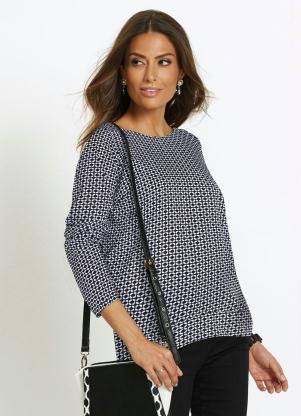 Blusa Decote Redondo Estampada (Geom�trica Preta)