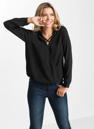 Blusa Decote Transpassado com Tiras (Preto)