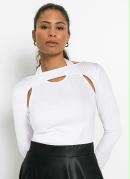 Blusa Efeito Sobreposi��o Manga Longa Branca 