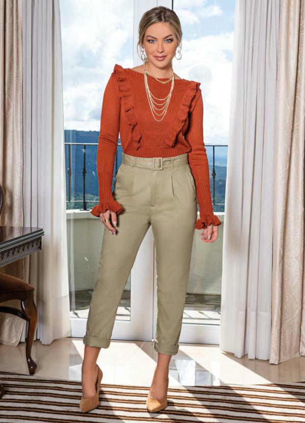 Blusa em Tric� (Telha) com Babados